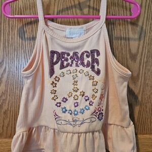 btween Peach Camisole with Peace Sign and Floral Accents